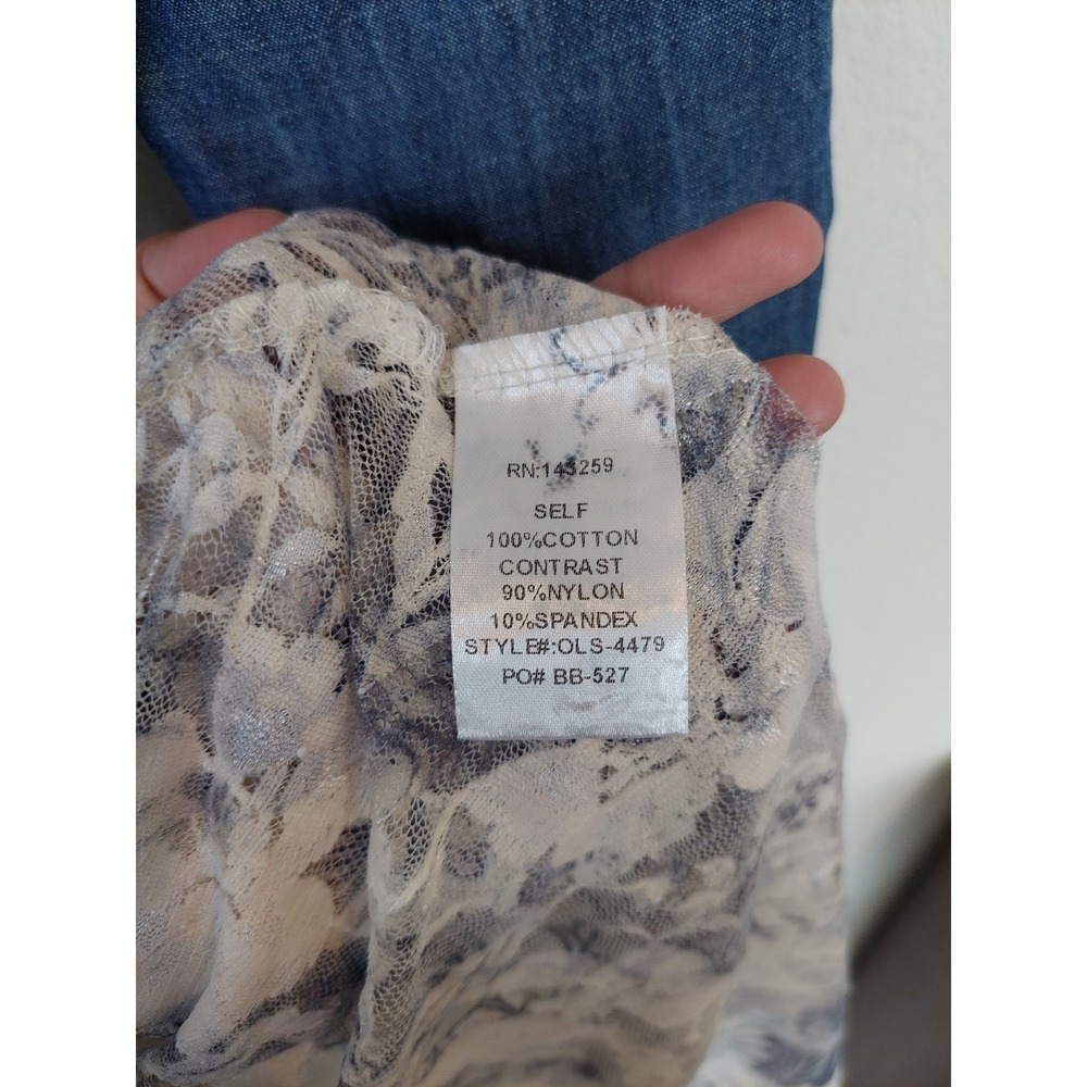 Origami by Vivien Chic Cropped Denim Lace Layer Jacket Size L/XL Boho - Picture 6 of 10